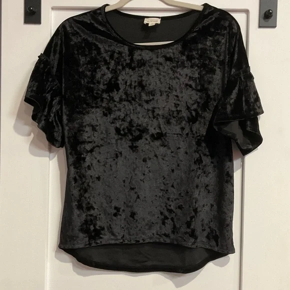 Caution To The Wind Black Velvet Short Sleeve Top - Picture 1 of 7